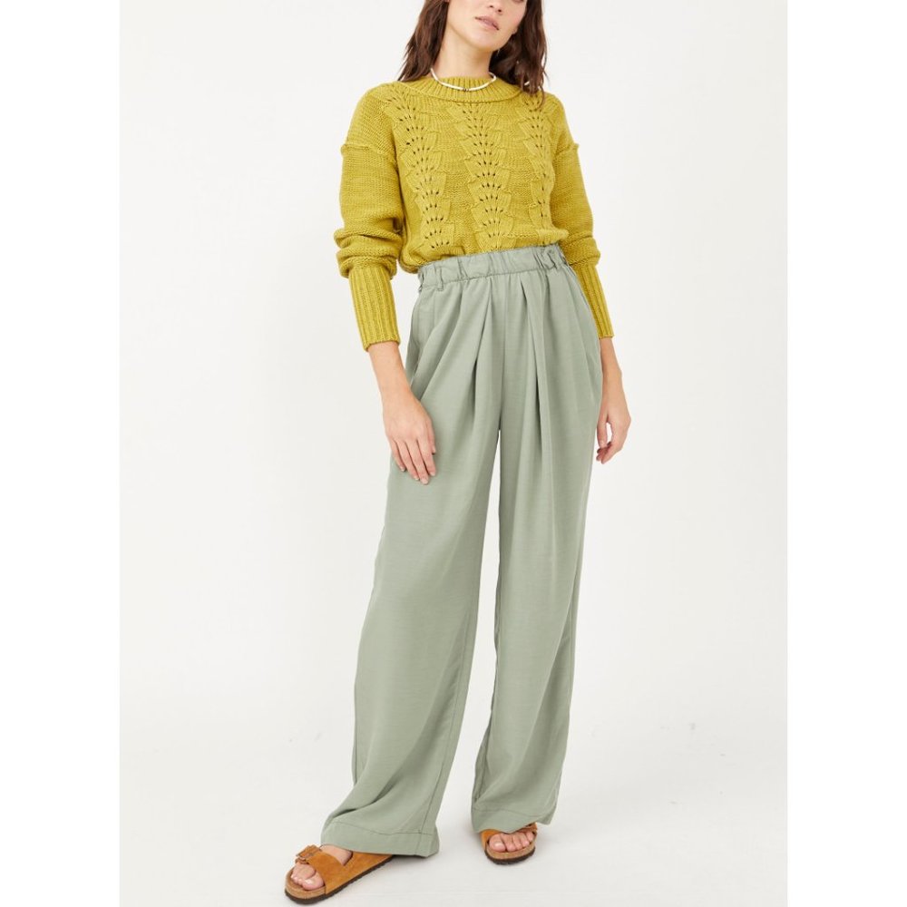 FREE PEOPLE Nothin To Say Pleated Trousers / Seagrass - Picture 4 of 10